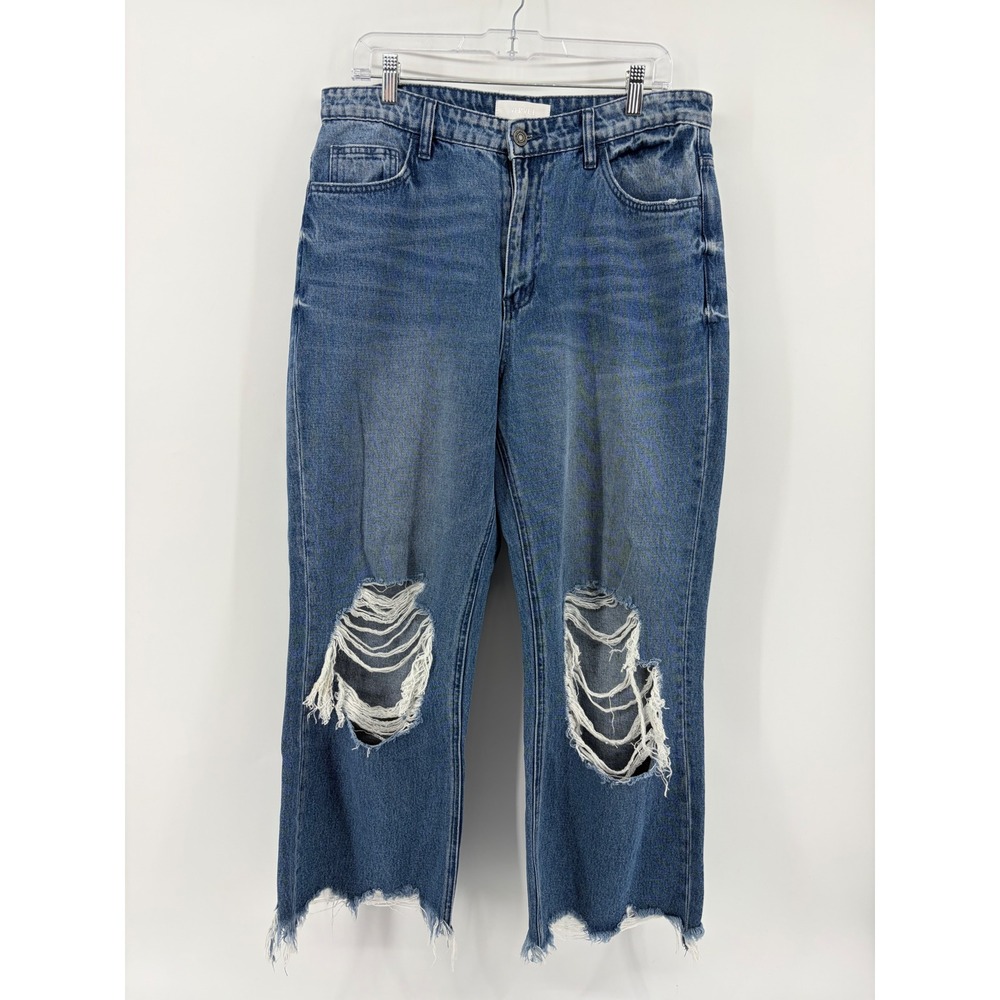 Vervet Women 31 Blue Jeans Distressed High Rise Straight Leg Raw Hem T5986